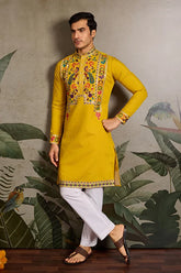 Haldi Special Yellow Embroidered Kurta
